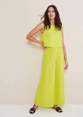 Phase Eight Aubrey Lime Linen Wide Leg Jumpsuit Light Green Australia | YZ7921683